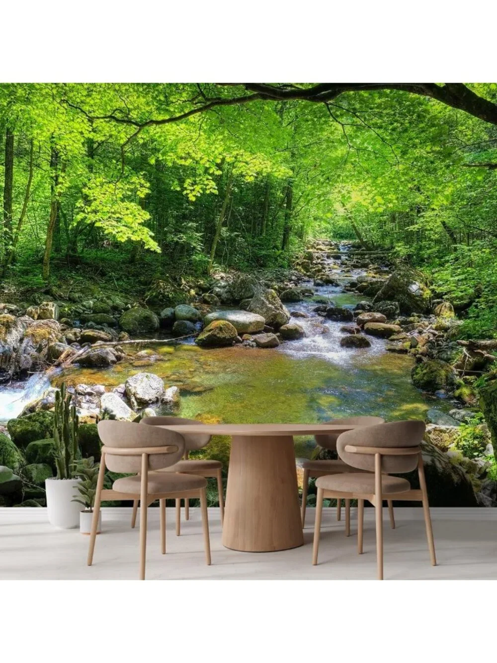 Large Removable Wall Mural - Fall Forest Stream Wallpaper, Self-Adhesive 66x96
